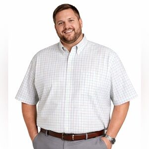 Croft & Barrow Men's White and Blue Plaid Short Sleeve Shirt